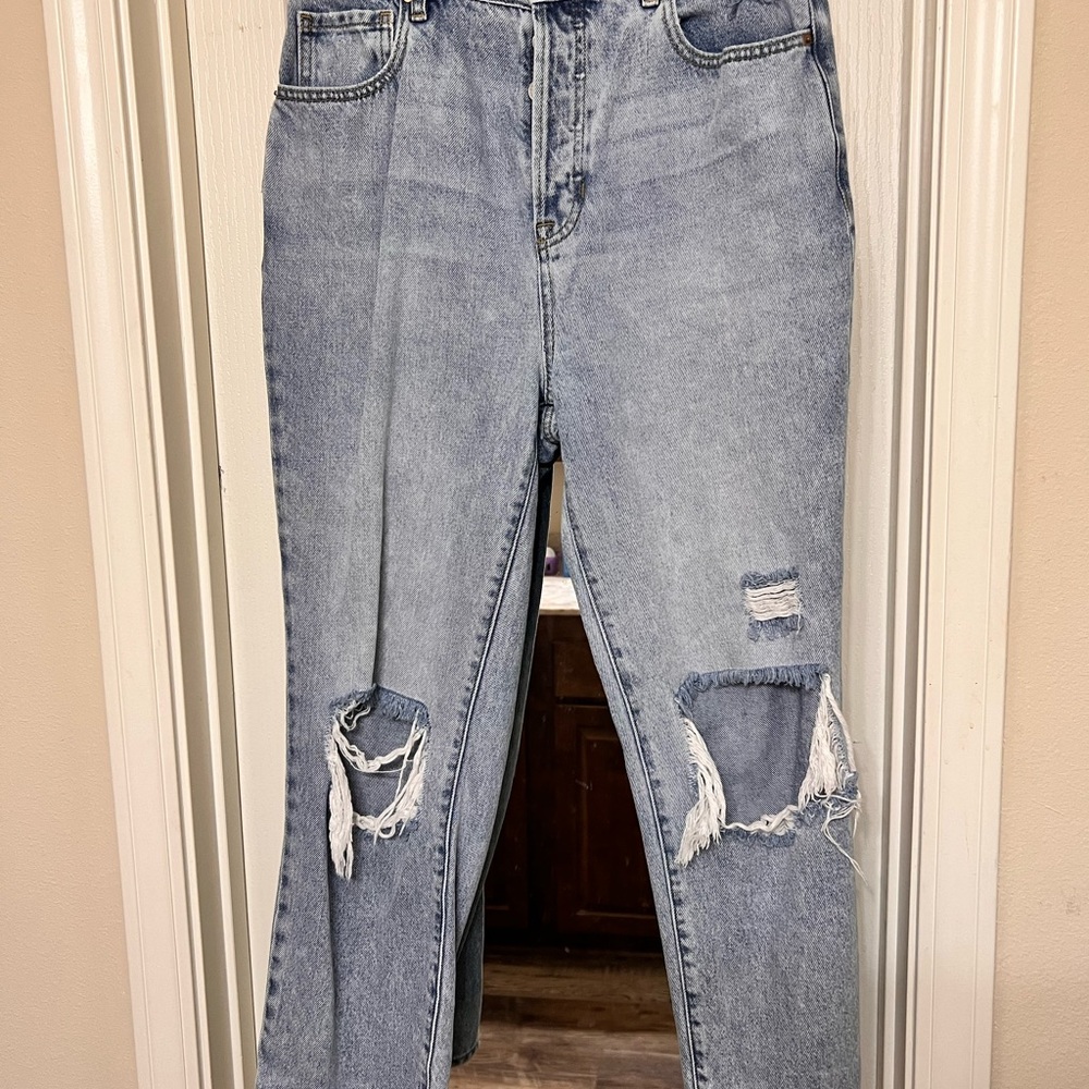 Pacific Sunwear Light Blue Distressed Straight Leg Jeans